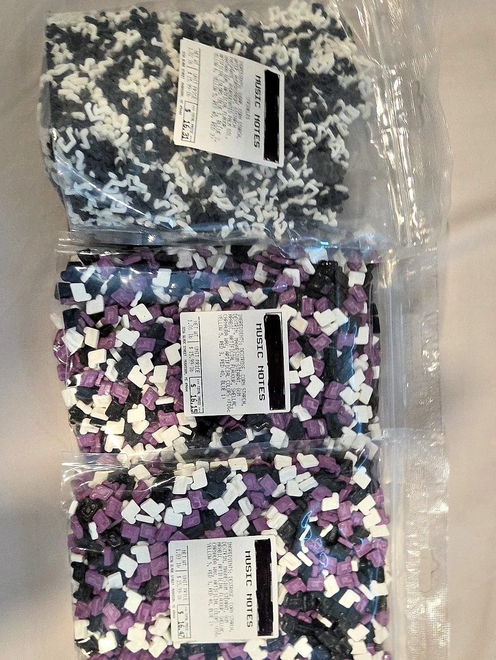 3 Pkgs Sprinkles Music Notes Purple & Black. NWT